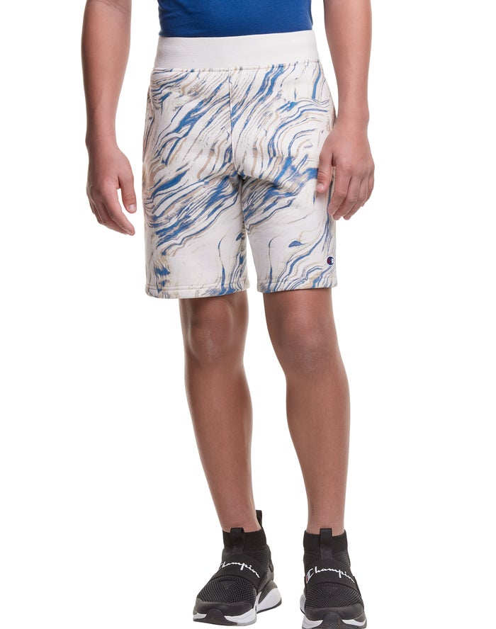 Pantalones Cortos Champion Niño - Reverse Weave Fleece Marble Dye Print ( Blancas/Azules ) 7302195-G